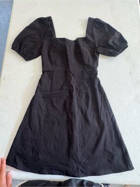 Altar'd State Black Square-Neck Puff Sleeve Mini Dress